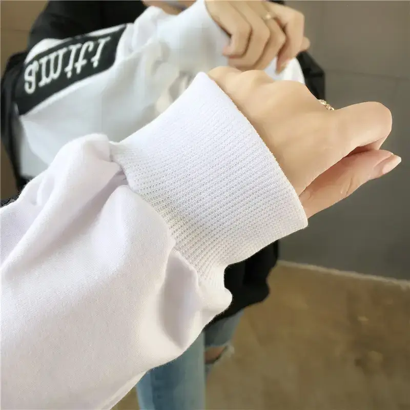 Women Hooded Sweatshirt Set Orange White Spliced Long Sleeve — feature 46