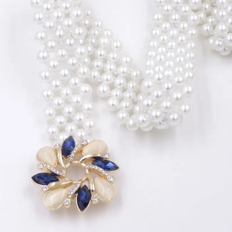 Women's Korean Pearl Belt with Rhinestone Detail