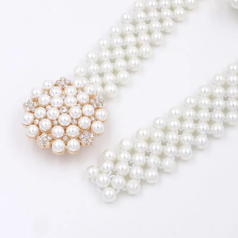 Women's Korean Pearl Belt with Rhinestone Detail - Image 4