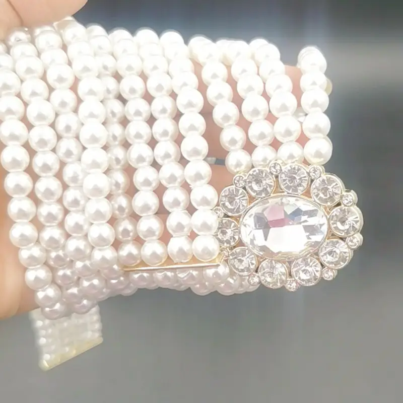 Women's Korean Pearl Belt with Rhinestone Detail - Image 10
