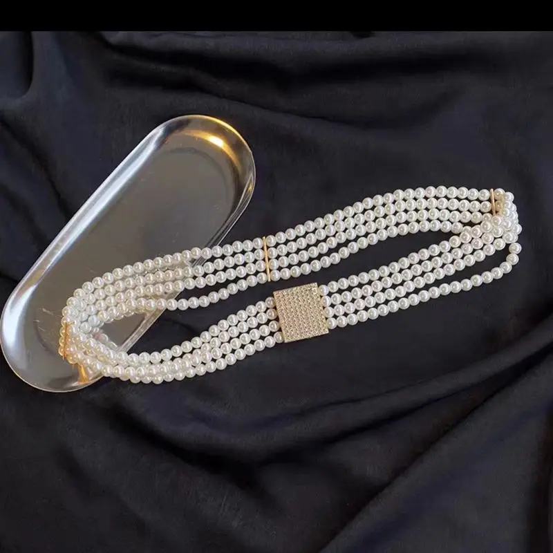 Women's Korean Pearl Belt with Rhinestone Detail - Image 7