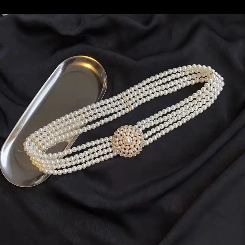 Women's Korean Pearl Belt with Rhinestone Detail - Image 8