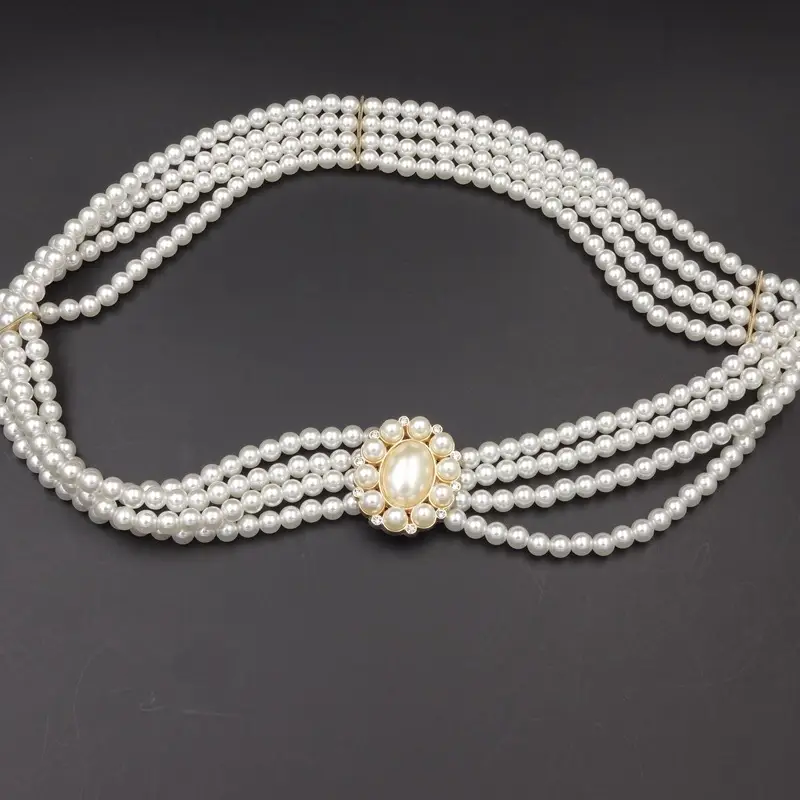 Women's Korean Pearl Belt with Rhinestone Detail - Image 9