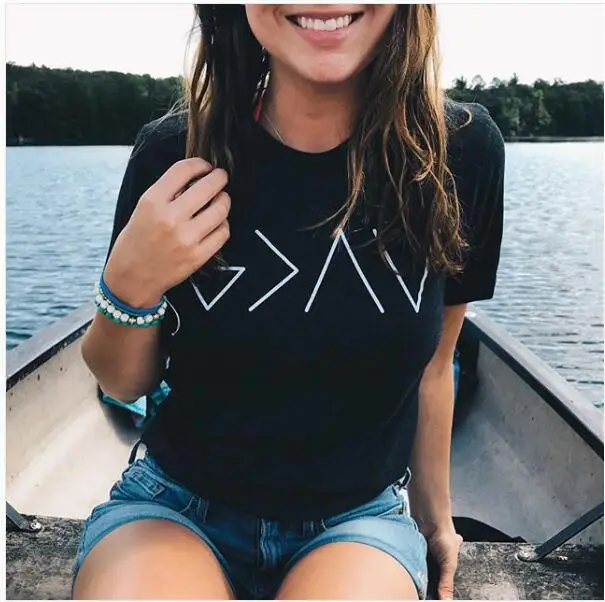 Women's Black Mountain God Letter T-Shirt Short Sleeve - Image 2