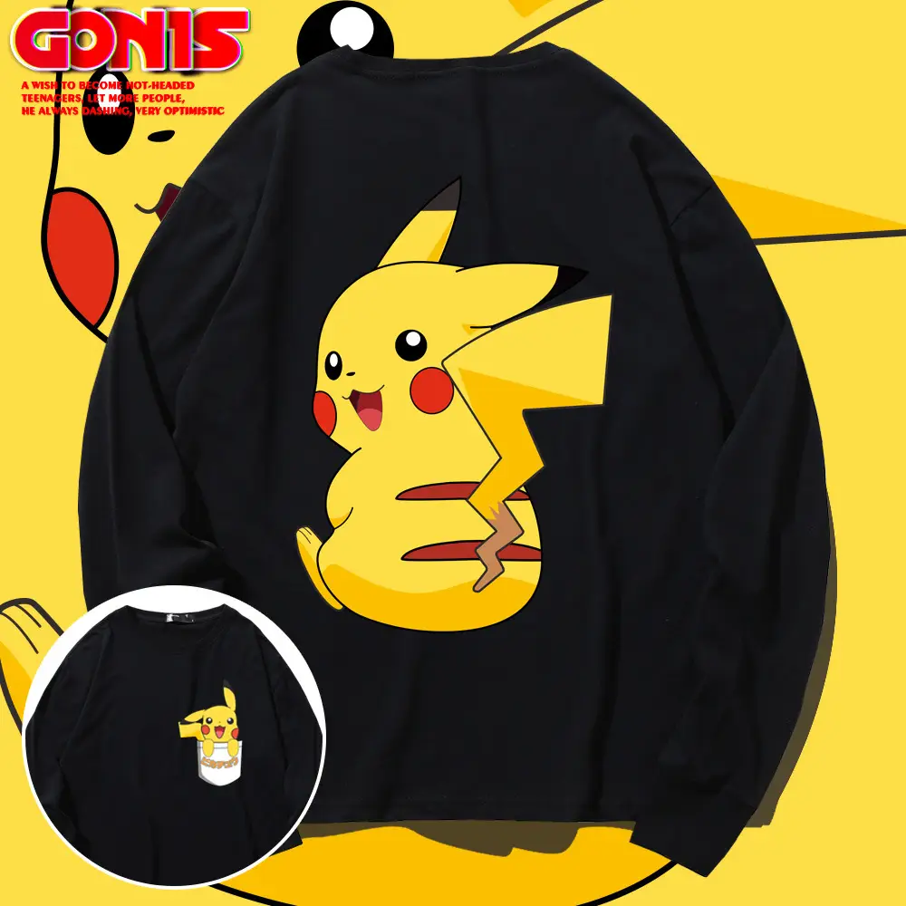 Japanese Anime Pikachu Cotton Long Sleeve T-Shirt Yellow