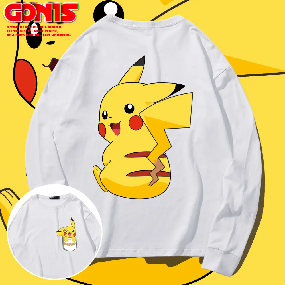 Japanese Anime Pikachu Cotton Long Sleeve T-Shirt Yellow