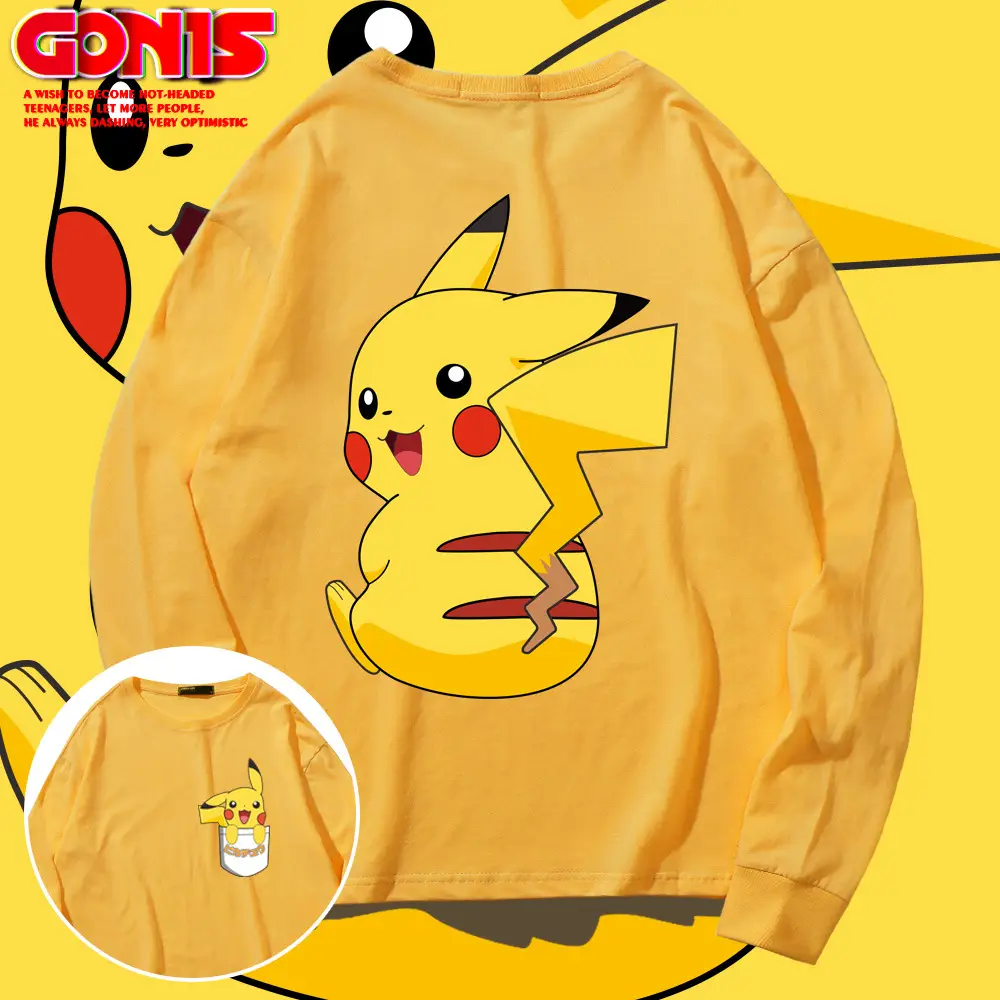 Japanese Anime Pikachu Cotton Long Sleeve T-Shirt Yellow