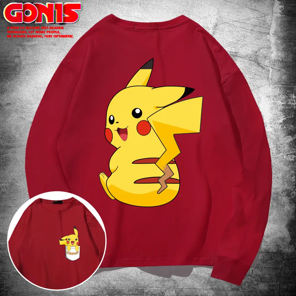 Japanese Anime Pikachu Cotton Long Sleeve T-Shirt Yellow