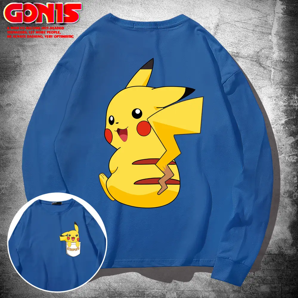 Japanese Anime Pikachu Cotton Long Sleeve T-Shirt Yellow