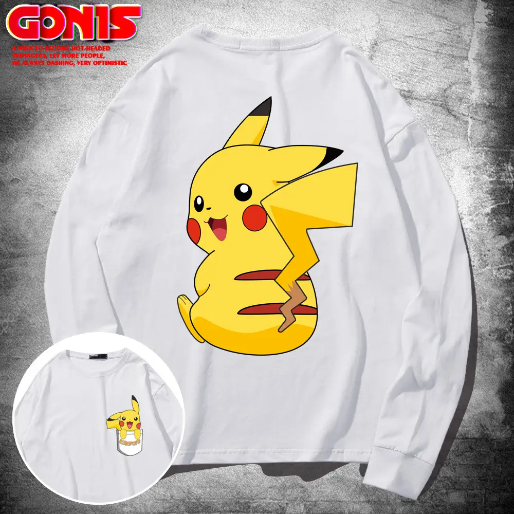 Japanese Anime Pikachu Cotton Long Sleeve T-Shirt Yellow