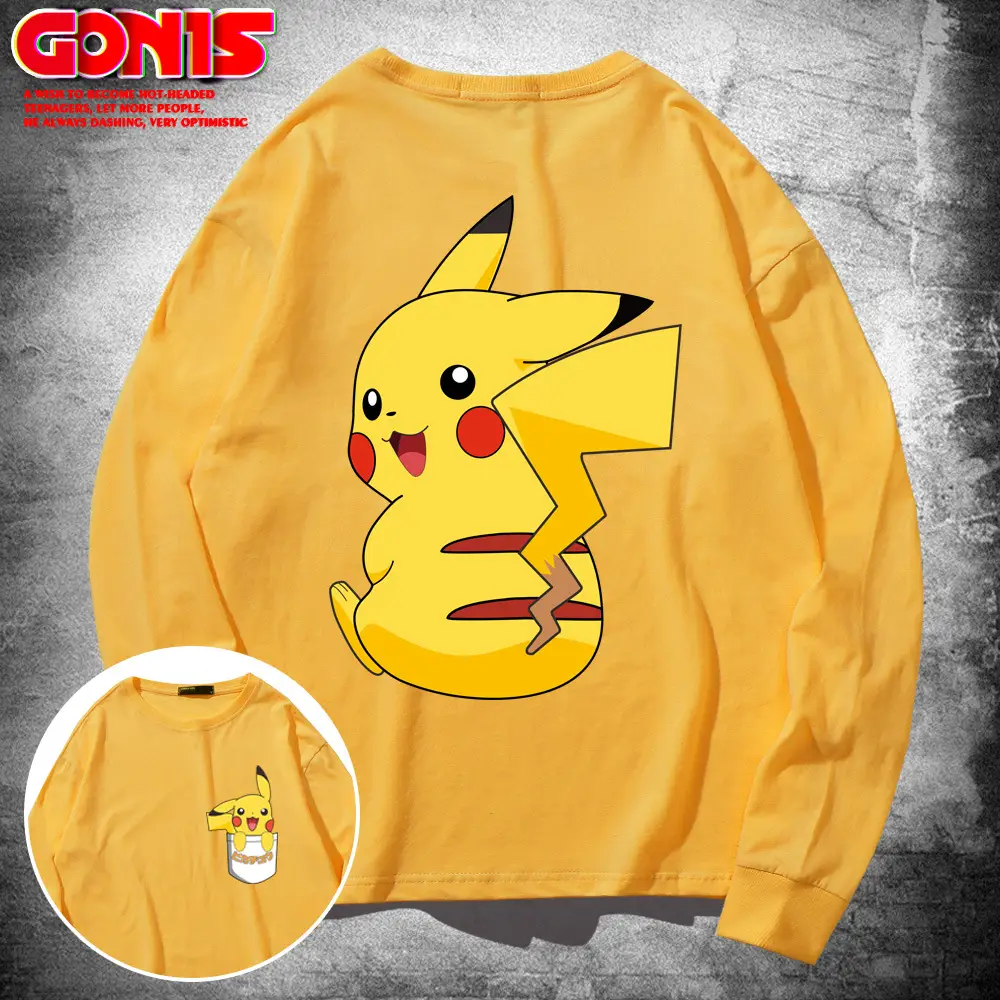 Japanese Anime Pikachu Cotton Long Sleeve T-Shirt Yellow