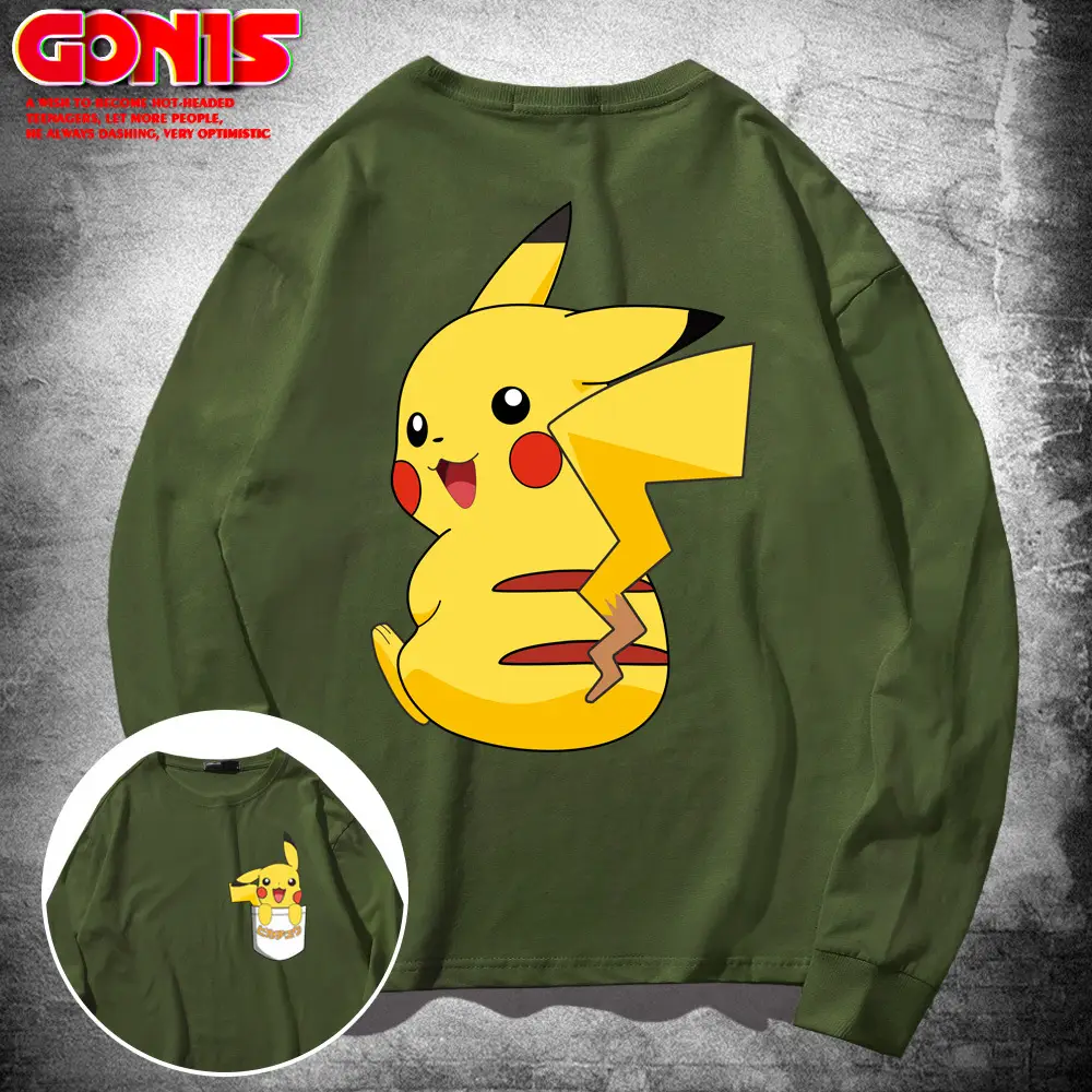 Japanese Anime Pikachu Cotton Long Sleeve T-Shirt Yellow