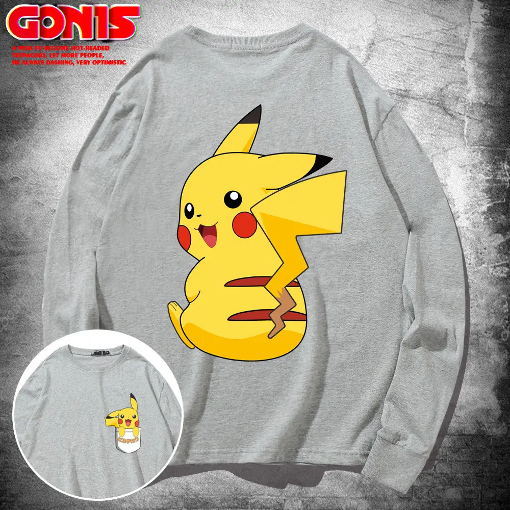 Japanese Anime Pikachu Cotton Long Sleeve T-Shirt Yellow