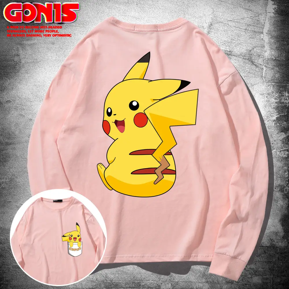 Japanese Anime Pikachu Cotton Long Sleeve T-Shirt Yellow