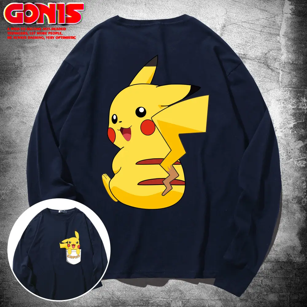Japanese Anime Pikachu Cotton Long Sleeve T-Shirt Yellow