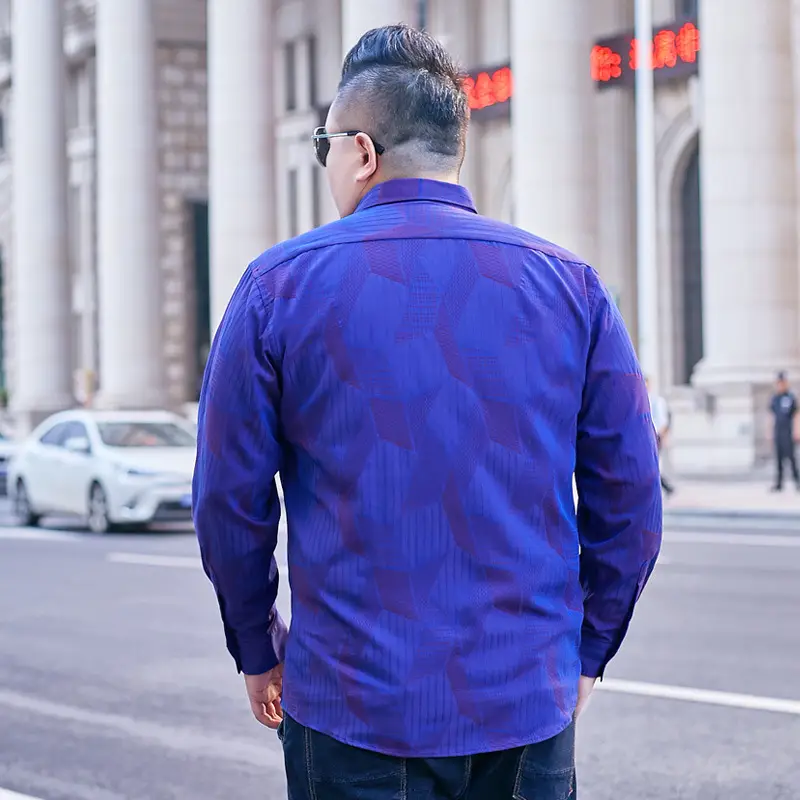 Bimeng Men's Blue Plaid Long Sleeve Shirt Extra Large - Image 3