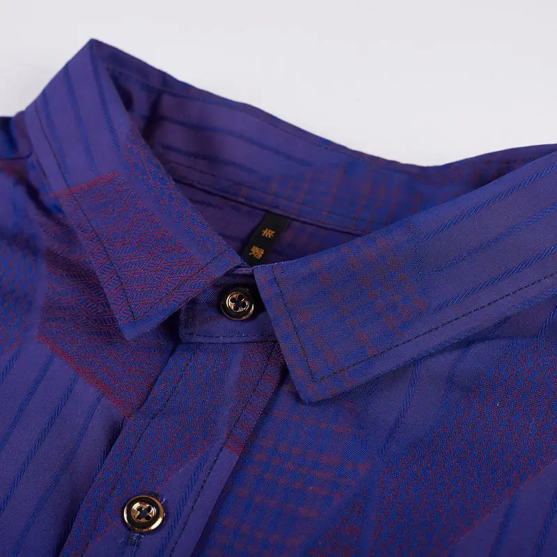 Bimeng Men's Blue Plaid Long Sleeve Shirt Extra Large - Image 4