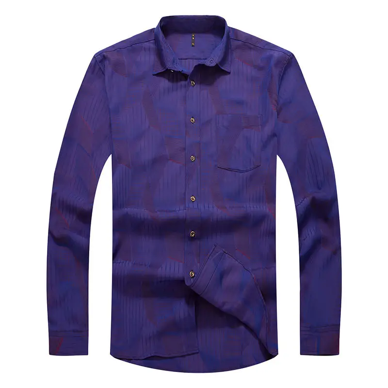 Bimeng Men's Blue Plaid Long Sleeve Shirt Extra Large - Image 6