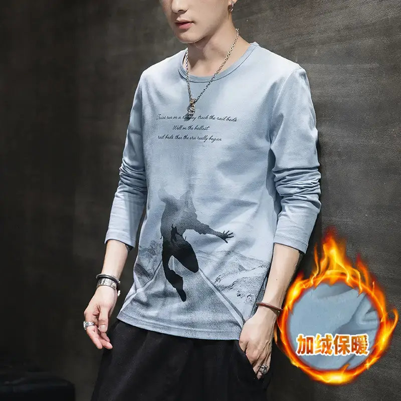 Men Long Sleeve Fleece Lined Warm T-Shirt White - Image 7