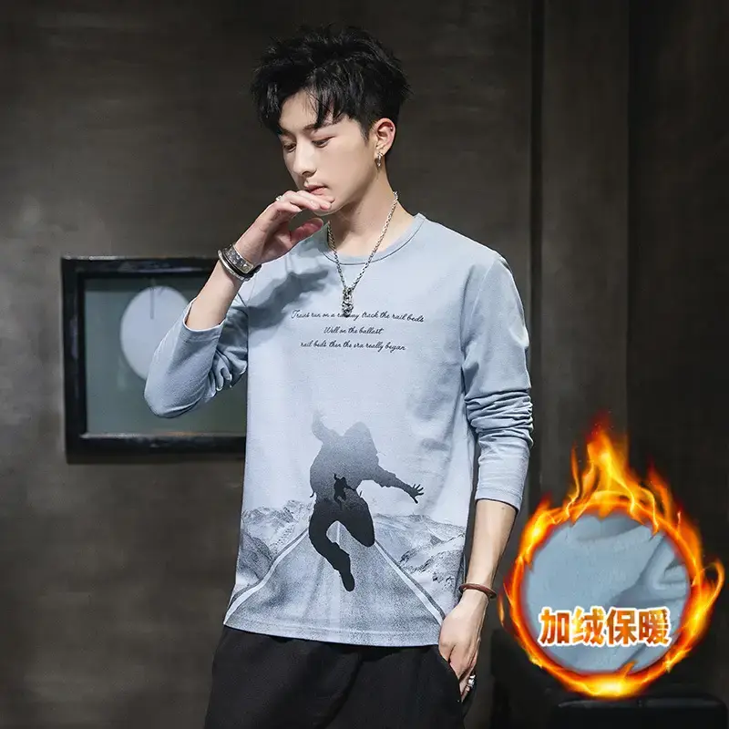 Men Long Sleeve Fleece Lined Warm T-Shirt White - Image 4