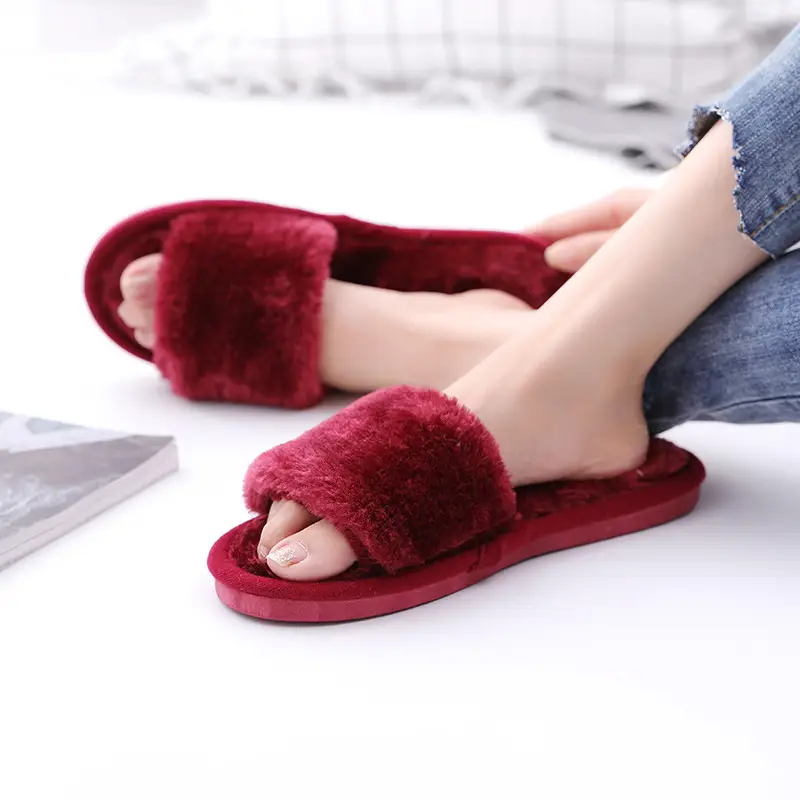 Amazon Cross-Border Open Furry Autumn and Winter Women's Indoor Home Wooden Floor Warm Cotton Slippers Home Slippers