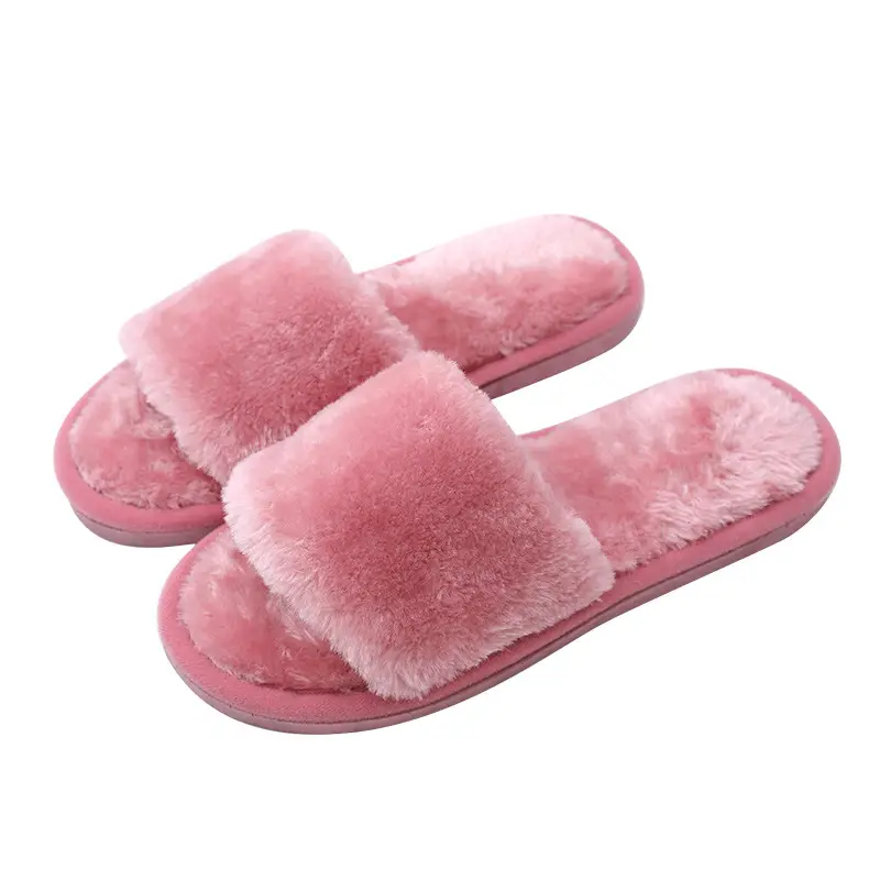 Amazon Cross-Border Open Furry Autumn and Winter Women's Indoor Home Wooden Floor Warm Cotton Slippers Home Slippers