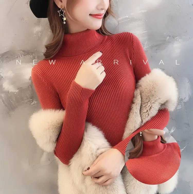 Women's Yellow Turtleneck Slim Fit Knitted Sweater — feature 1