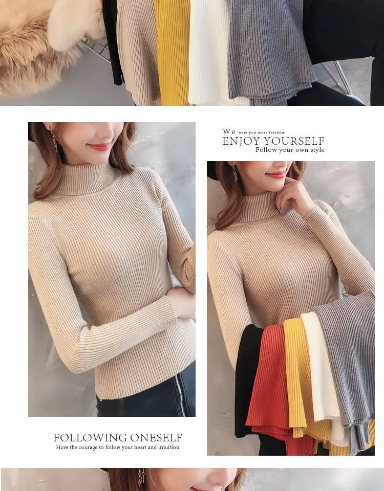 Women's Yellow Turtleneck Slim Fit Knitted Sweater — feature 10