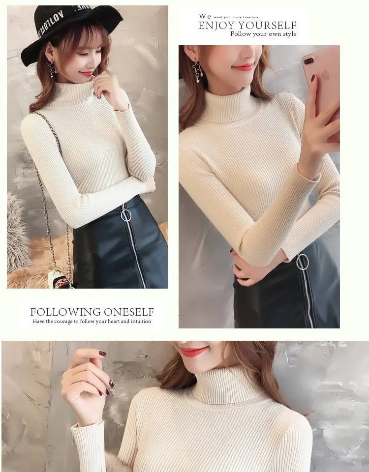 Women's Yellow Turtleneck Slim Fit Knitted Sweater — feature 14