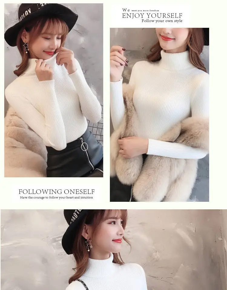 Women's Yellow Turtleneck Slim Fit Knitted Sweater — feature 16