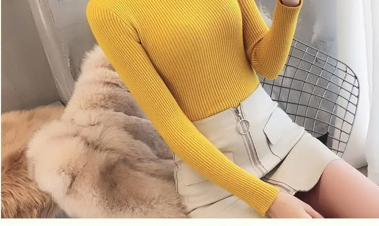 Women's Yellow Turtleneck Slim Fit Knitted Sweater — feature 19