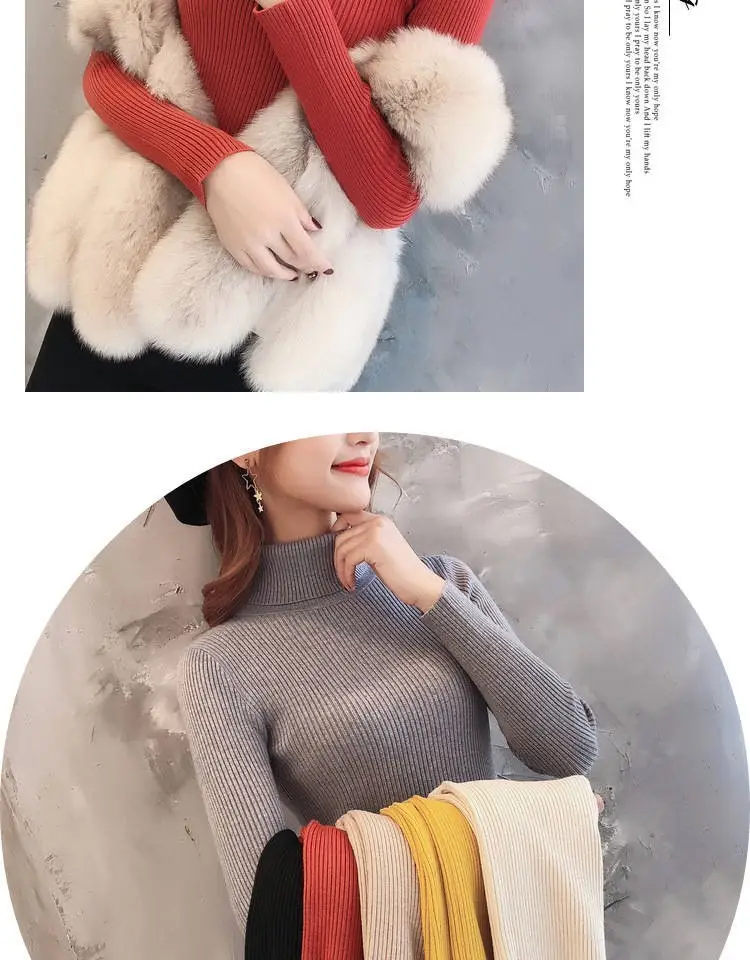 Women's Yellow Turtleneck Slim Fit Knitted Sweater — feature 6