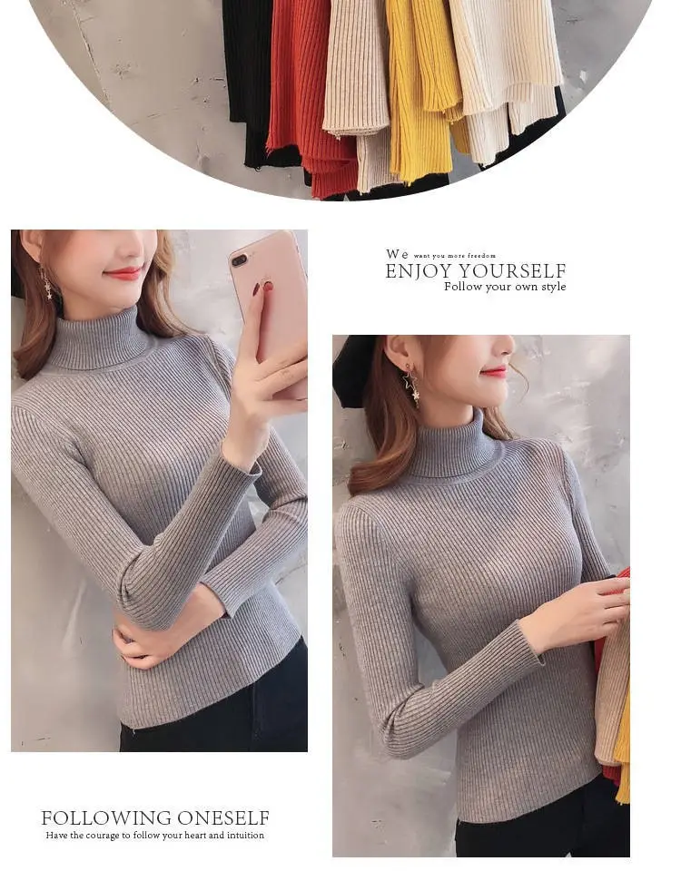 Women's Yellow Turtleneck Slim Fit Knitted Sweater — feature 7