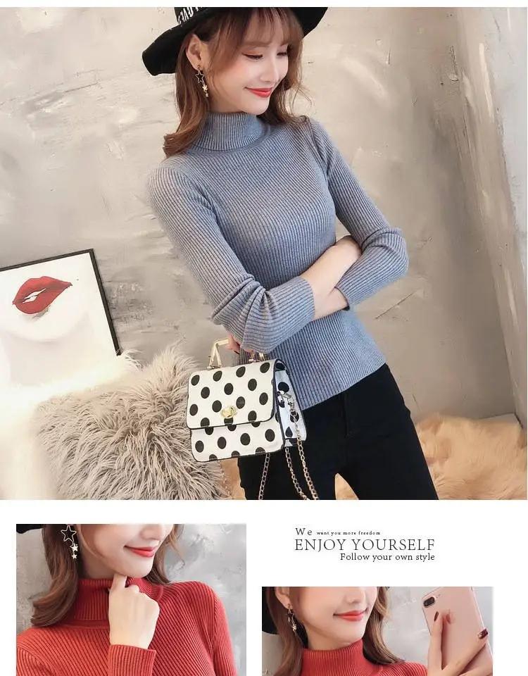 Women's Yellow Turtleneck Slim Fit Knitted Sweater — feature 8