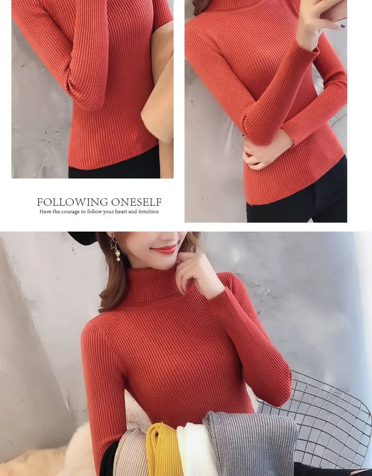 Women's Yellow Turtleneck Slim Fit Knitted Sweater — feature 9