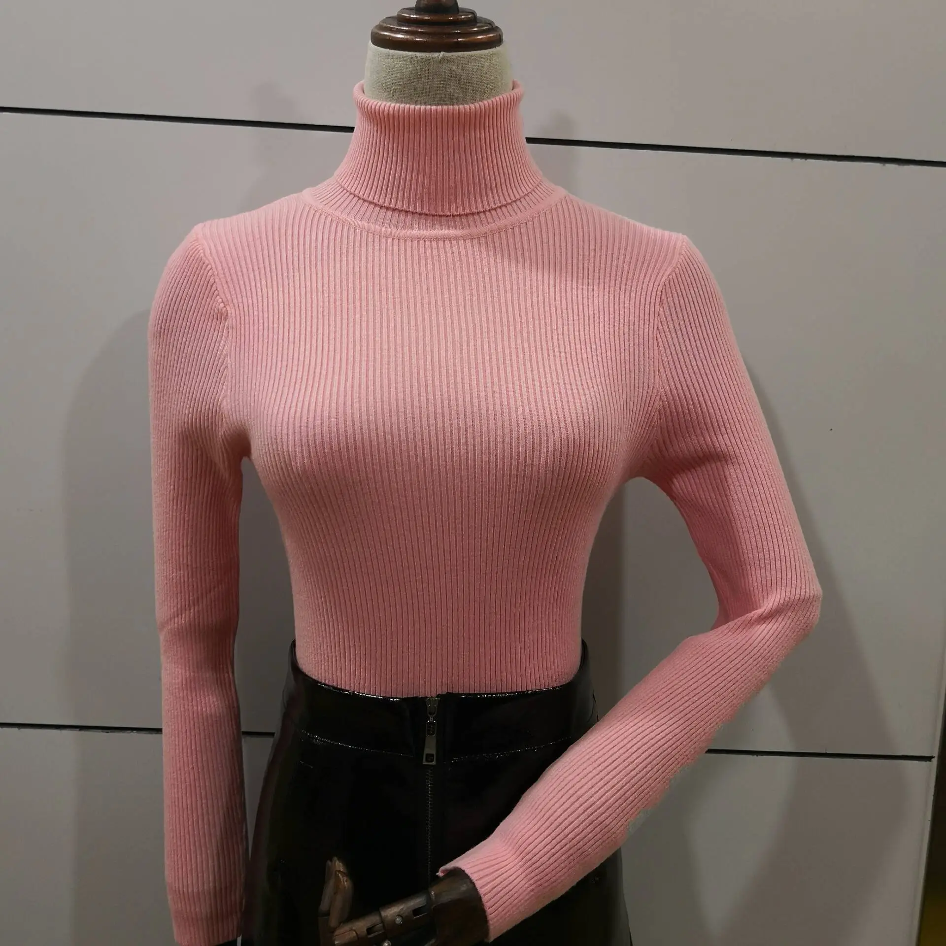 Women's Yellow Turtleneck Slim Fit Knitted Sweater - Image 2