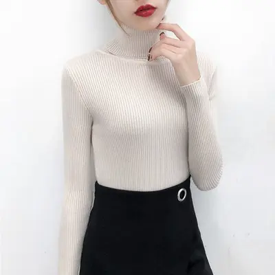 Women's Yellow Turtleneck Slim Fit Knitted Sweater - Image 6