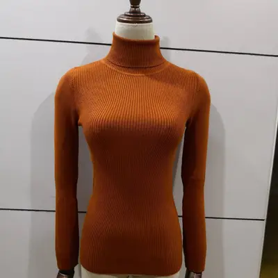 Women's Yellow Turtleneck Slim Fit Knitted Sweater - Image 8