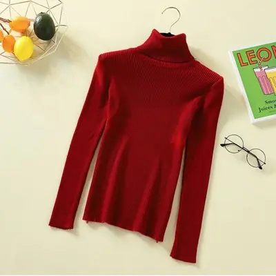 Women's Yellow Turtleneck Slim Fit Knitted Sweater - Image 9