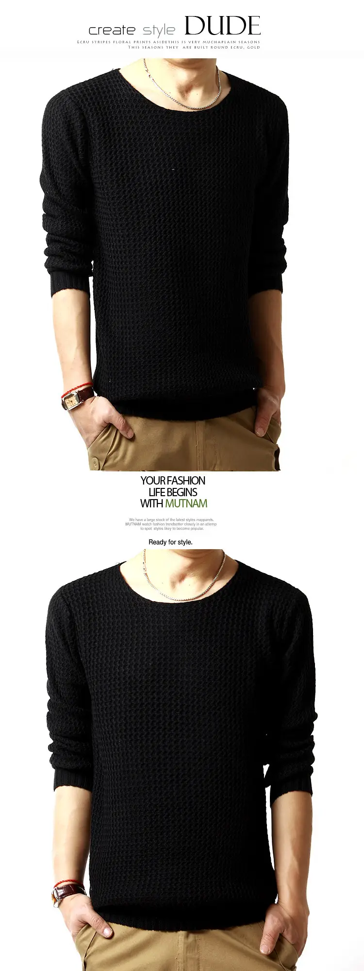 Men's Black Water Ripple Pullover Sweater Large — feature 2