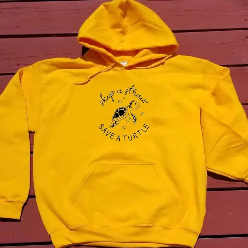 Black Hooded Sweatshirt with Turtle Graphic "Save A Turtle" Design - Image 2