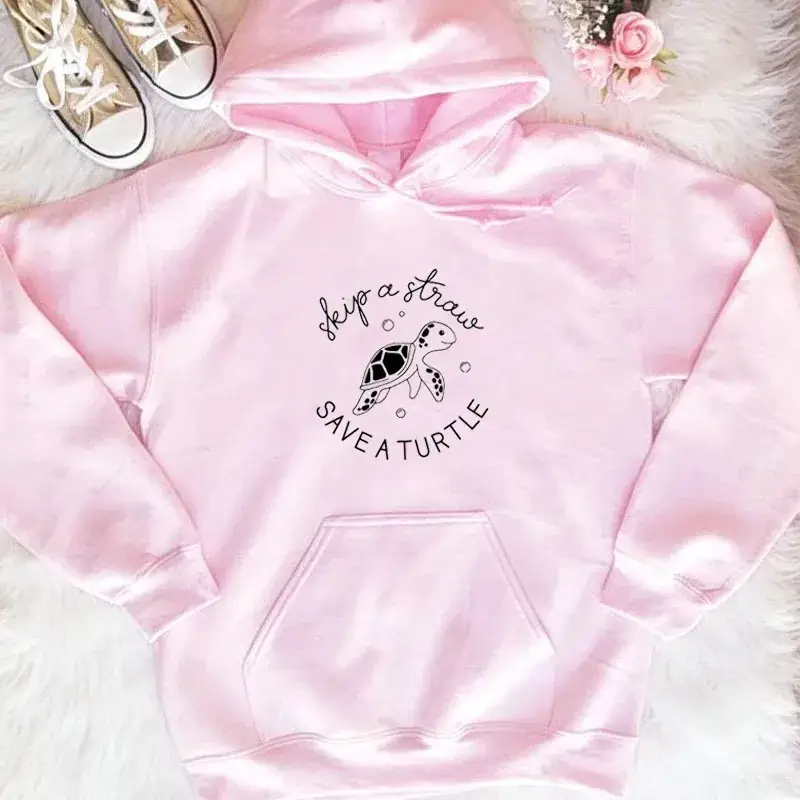 Black Hooded Sweatshirt with Turtle Graphic "Save A Turtle" Design - Image 5