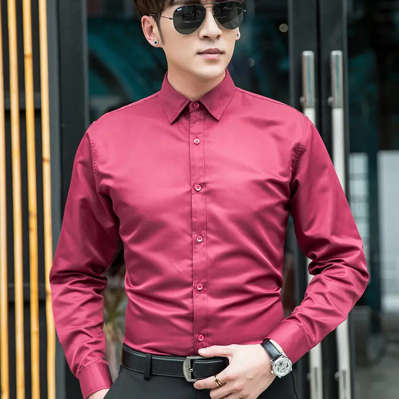 Plus Size Men's Slim Fit Burgundy Button Down Shirt - Image 6
