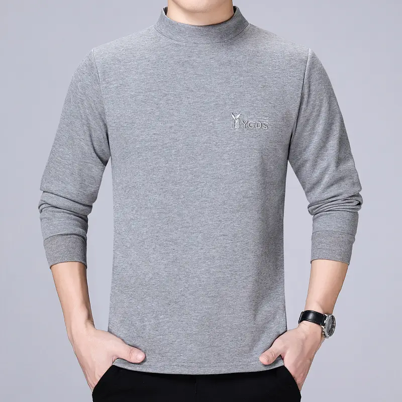 Men Fleece Lined Gray Crewneck Long Sleeve T-Shirt Medium