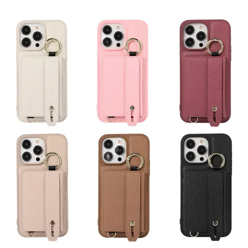 Black Lychee Pattern Phone Case with Crossbody Strap - Image 8