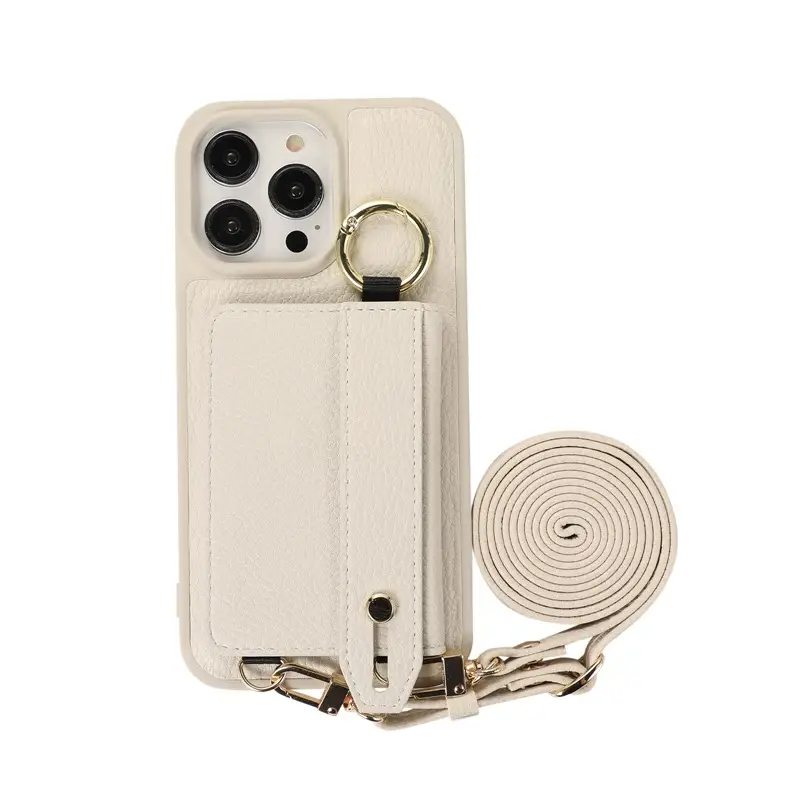 Black Lychee Pattern Phone Case with Crossbody Strap - Image 3