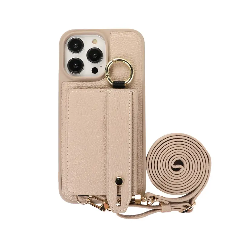 Black Lychee Pattern Phone Case with Crossbody Strap - Image 4