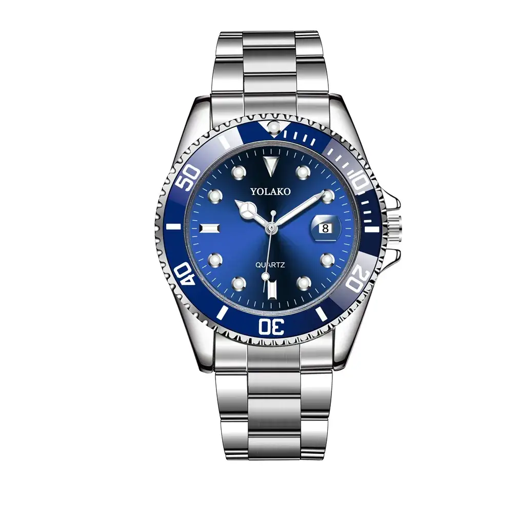 Men's Blue Dial Steel Band Watch with Calendar - Image 3