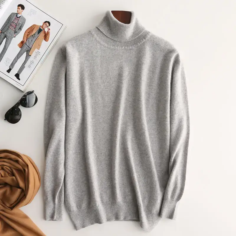 Men's Thick Wool Turtleneck Sweater Orange - Image 15