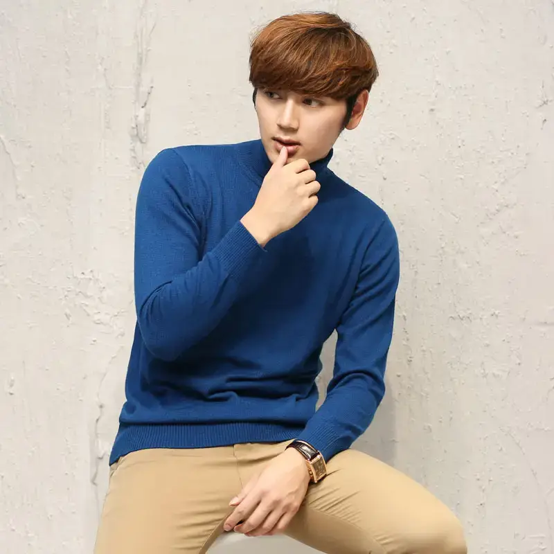 Men's Thick Wool Turtleneck Sweater Orange - Image 10
